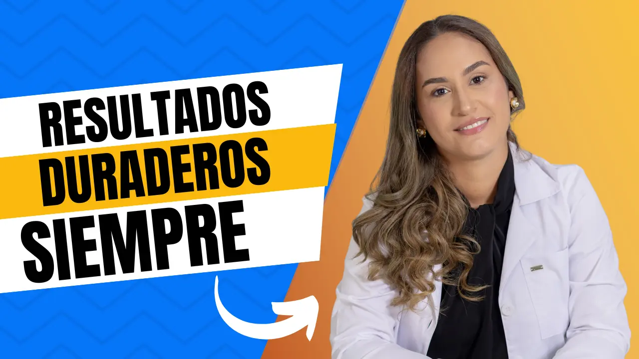 Dermatóloga aplicando bioestimuladores de colágeno, sobre fondo elegante, resaltando seguridad y resultados naturales. Texto en la miniatura: Resultados duraderos siempre.
