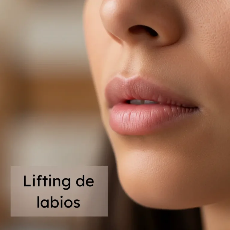 Primer plano de los labios de una mujer con piel suave y apariencia natural, ilustrando el concepto de lifting de labios y rejuvenecimiento labial.