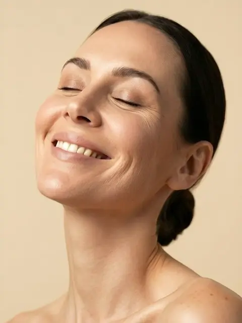 Mujer adulta con expresión serena y piel natural, retrato beauty editorial para armonización facial con ácido hialurónico en Bucaramanga.07